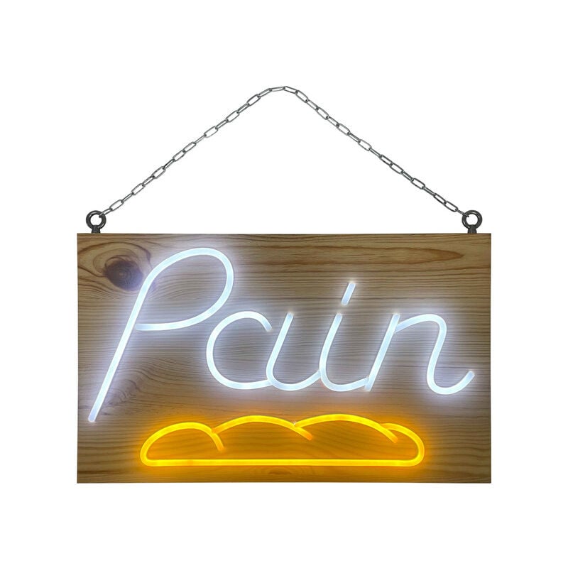 Enseigne lumineuse led intérieur 'Pain' en bois - Fabrication française