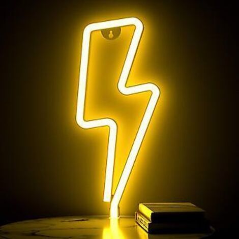 Enseigne lumineuse néon, alimentée par USB ou piles, en forme d'éclair, à LED blanc chaud, idéale pour une chambre, une chambre d'enfant ou un salon.
