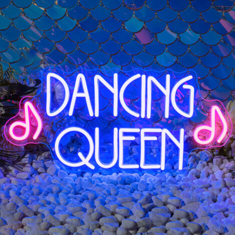 Enseigne néon « Dancing Queen » – Luminaire LED violet pour club de danse ou fête interrupteur marche/arrêt – Alimentée par USB (16,5 x 7,9 pouces)