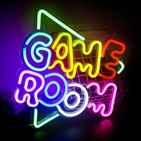 Enseigne néon « Game Room » – Luminaire LED coloré en forme de texte, alimenté par USB Idéal pour les chambres, les salles de jeux, les salons, les bars et les soirées