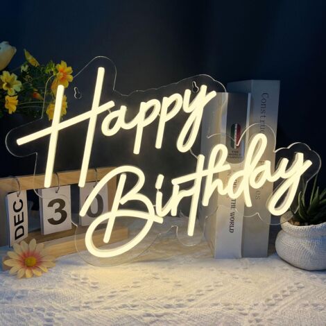Enseigne néon « Happy Birthday » – Luminaire mural, création artistique LED blanc chaud, adapté à tous les cadres de fête d'anniversaire (17 x 12 pouces)