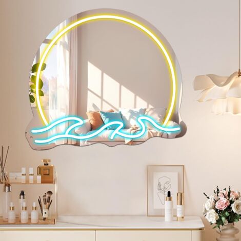 Enseigne néon miroir « Lever de soleil sur la mer » — Forme irrégulière, intensité variable, alimentée par USB  adaptée pour les chambres, les salons et les fêtes d'anniversaire