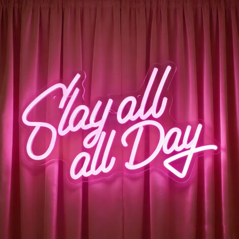 Enseigne néon « Slay All Day » – Luminaire LED pour chambre style « Preppy » ou fête d'anniversaire – Alimentée par USB
