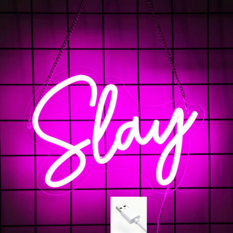 Enseigne néon « Slay » – Enseigne lumineuse LED alimentée par USB pour chambre ou salle de jeux –  murale esthétique pour filles (10 pouces)