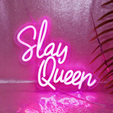 Enseigne néon « Slay Queen » – Luminaire LED décoratif – Style Preppy et esthétique Y2K – Idéal pour chambre, dortoir, bar ou soirées – Dimensions : 12,5 x 10,7 pouces