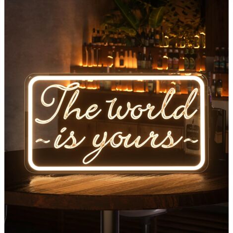 Enseigne néon « The World is Yours », design moderne avec LED blanc chaud pour chambre, bar, bureau, fête d'anniversaire ou mariage