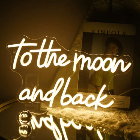 Enseigne néon « To The Moon and Back », LED blanc chaud, alimentation USB, motif lune, idéale pour mariage, chambre, maison ou cadeau de fête
