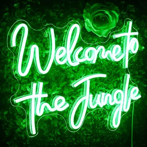 Enseigne néon « Welcome to The Jungle » – Lettres LED vertes pour chambre – Décoration lumineuse USB pour maison, bar, jardin, mariage, fiançailles ou fête