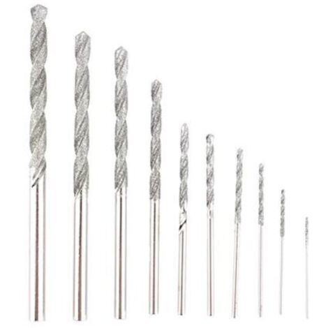 Ensemb de Forets à Pointe de Diamant 10pcs Forets Hélicoïdaux au Diamant 0,8-4,0 mm Forets Diamantés Mèche Set pour Pierres Précieuses D'agate en Métal Pers Pendentifs Cobbstone