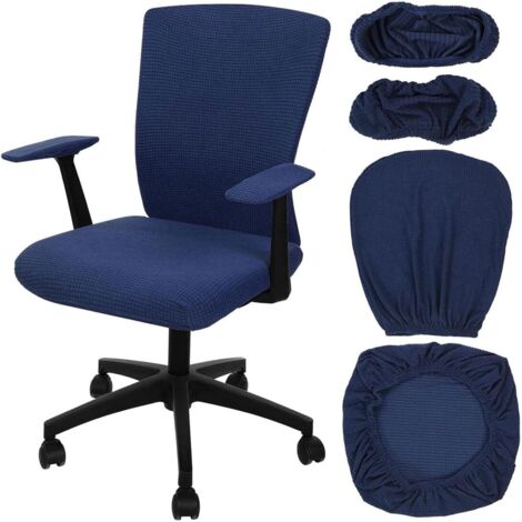 Ensemble 1 pièce bleu marine 4646cm dossier + 4848cm coussin d'assise + 207cm housse d'accoudoir, housse de chaise de bureau pivotante élastique