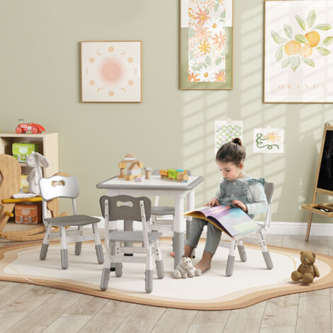 Ensemble 1 table et 4 chaises pour enfants à hauteur réglable. set de 5 pièces. gris