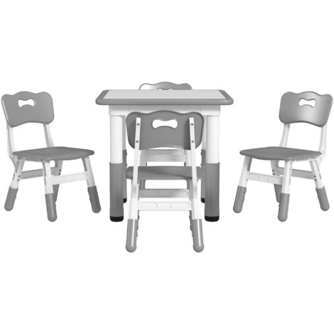 Ensemble 1 table et 4 chaises pour enfants à hauteur réglable, set de 5 pièces, gris