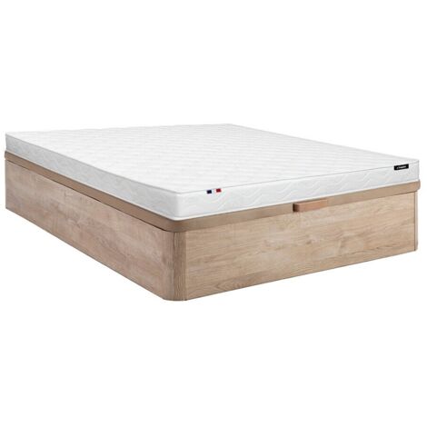 Ensemble 140 x 190 cm sommier coffre naturel clair + matelas mousse ép.15cm - ZEUS de YSMÉE