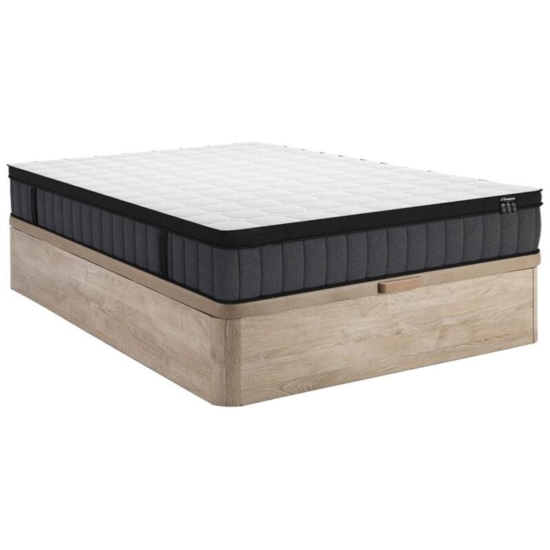 Vente-unique - Ensemble 140 x 190 cm sommier coffre naturel clair + matelas hybride ressorts ensachés 7 zones et gel à mémoire de forme ép.25cm