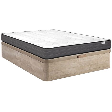 Ensemble 140 x 190 cm sommier coffre naturel clair + matelas ressorts ensachés ép.20cm - AMBRACIE de YSMÉE