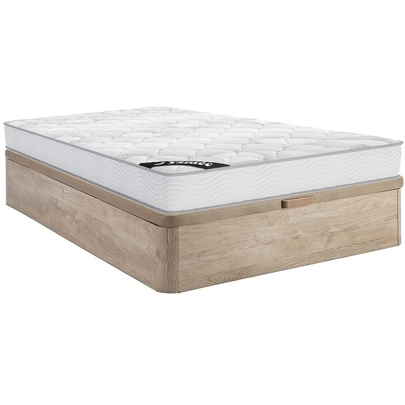Vente-unique - Ensemble 140 x 190 cm sommier coffre naturel clair + matelas ressorts ensachés ép.20cm - songe de ysmée