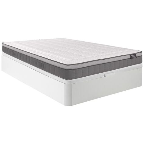 Ensemble 160 x 200 cm sommier coffre blanc + matelas hybride ressorts ensachés 7 zones et mémoire de forme ép.30cm - ASGARD de YSMÉE