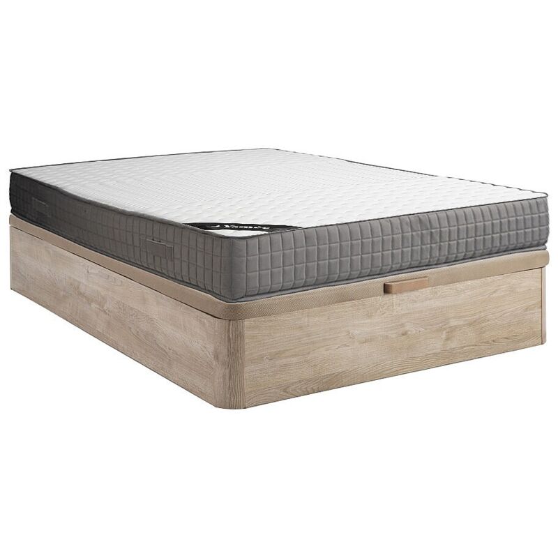 Ensemble 140 x 190 cm sommier coffre naturel clair + matelas mousse et accueil mémoire de forme 11 zones ép.22cm - DANEVO de YSMÉE