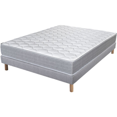 Ensemble 160x200 cm matelas + sommier avec pieds blanc et gris- REALY