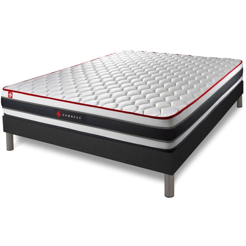 Ensemble 160x200 matelas ENERGY ressorts ensachés et mémoire de forme + sommier kit noir