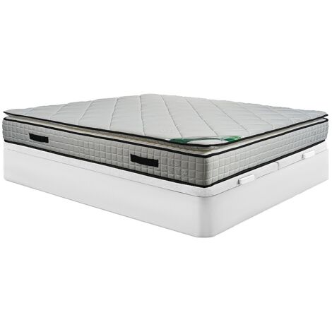 Ensemble 180 x 200 cm sommier coffre blanc + matelas mousse et coutil bambou ép.23cm - ADANA de NATUREA