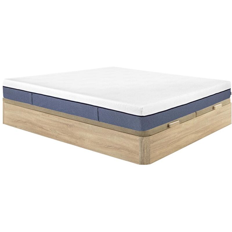 Ensemble 180 x 200 cm sommier coffre naturel clair + matelas ressorts ensachés 7 zones et mémoire de forme ép.24cm - kasui de ysmée