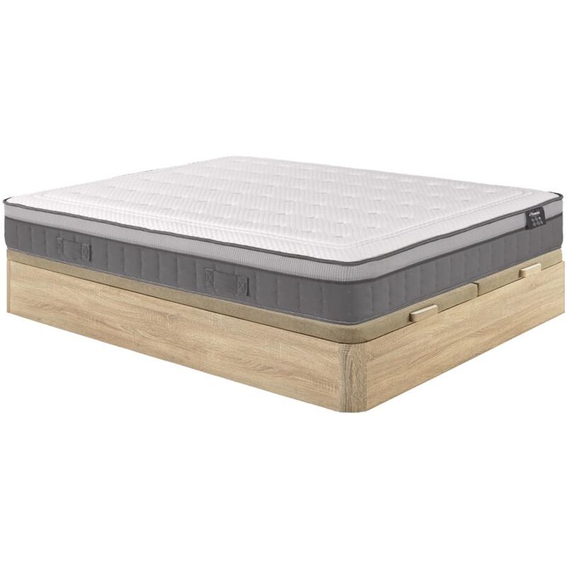 Vente-unique - Ensemble 180 x 200 cm sommier coffre naturel clair + matelas hybride ressorts ensachés 7 zones et mémoire de forme ép.30cm - asgard de