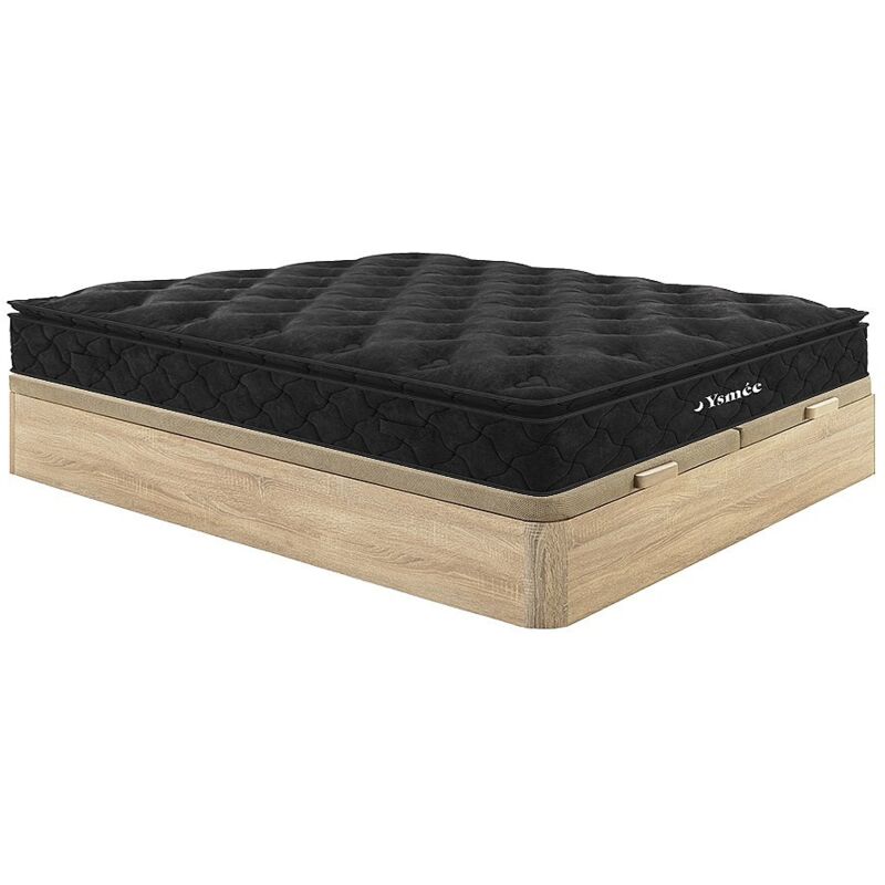 Vente-unique - Ensemble 180 x 200 cm sommier coffre naturel clair + matelas ressorts ensachés surmatelas intégré ép.28cm - black dream de ysmée