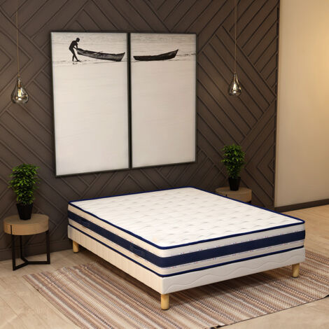 Ensemble 180x200 BLUE MEMORY Sommier + Matelas Hauteur 22cm