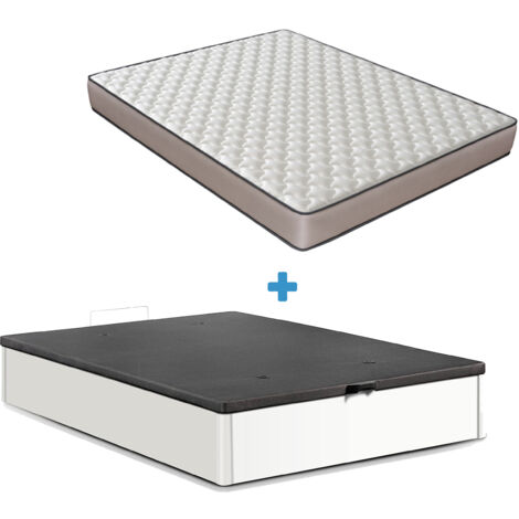 Ensemble 180x200 Matelas Mousse - H18 Cm + Lit Coffre - Blanc