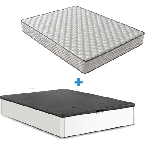 Ensemble 180x200 Matelas Mousse - H20 Cm + Lit Coffre - Blanc