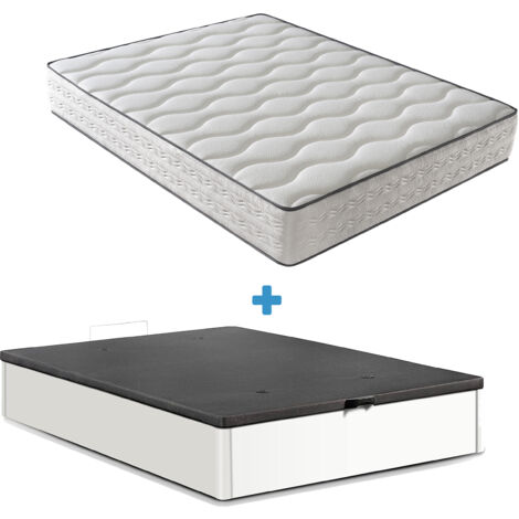 Ensemble 180x200 Matelas Mousse - H25 Cm + Lit Coffre - Blanc