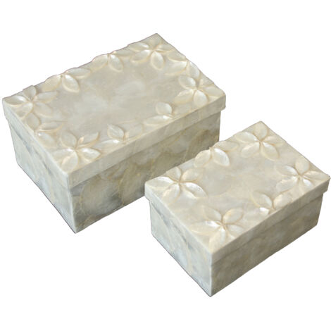 Ensemble 2 boîtes rectangulaires Fleurs De Nacre Relief Naturel 21X14X10+16X11X8 Cm
