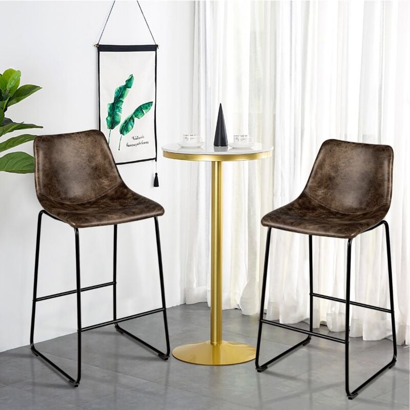 Design In - Ensemble 2 Chaises Bar Hauteur Comptoir Vintage Faux Suède Métal Doré CW11283