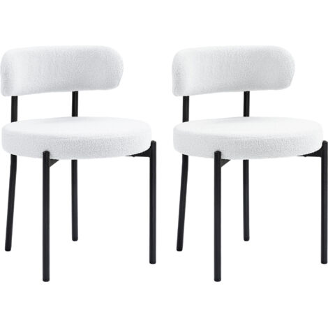 Ensemble 2 chaises salle à manger revêtement polaire assise rembourrée pieds métal, chaises design blanc crème