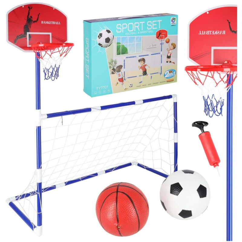 Ensemble 2 en 1 but de football et panier de basket avec 2 ballons