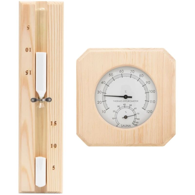 vidaXL 2-in-1 Sauna-Hygrothermograph und Sanduhr Set Massivholz Kiefer