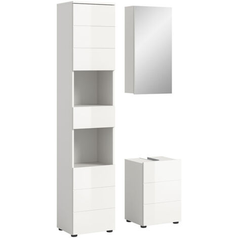 Ensemble 2 meubles + armoire de toilette blanc brillant - VARKA