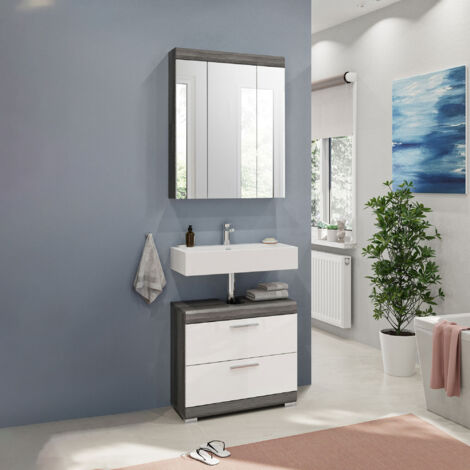 Ensemble 2 meubles de salle de bain anthracite et blanc - ORIE