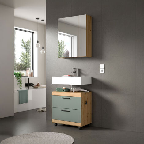 Ensemble 2 meubles de salle de bain chêne brun et kaki - OLBO