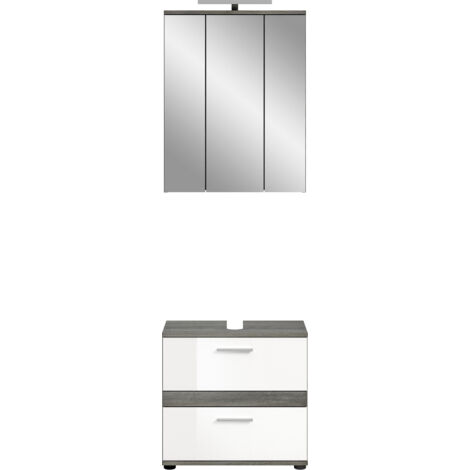 Ensemble 2 meubles de salle de bain gris et blanc + lampe - TWYNI