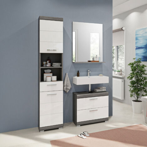 Ensemble 2 meubles salle de bain avec miroir anthracite et blanc- ORIE