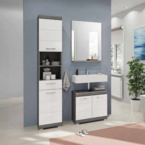 Ensemble 2 meubles salle de bain + miroir anthracite et blanc - ORIE