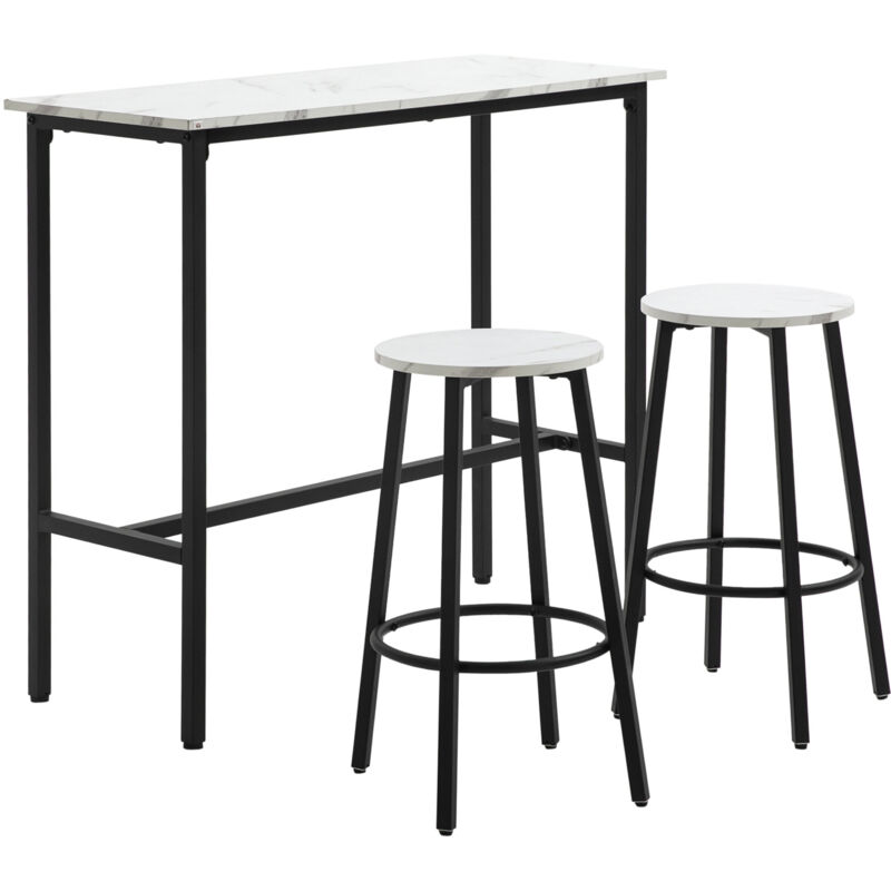 Ensemble 2 places 3 pièces design contemporain - acier noir aspect marbre blanc