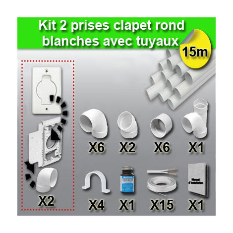Ensemble 2 prises clapet rond blanc avec tuyaux