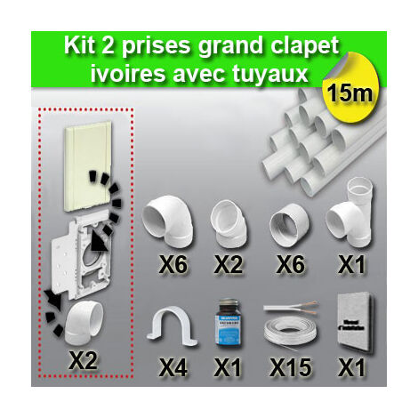 Ensemble 2 prises grand clapet avec tuyaux - couleur au choix - beige