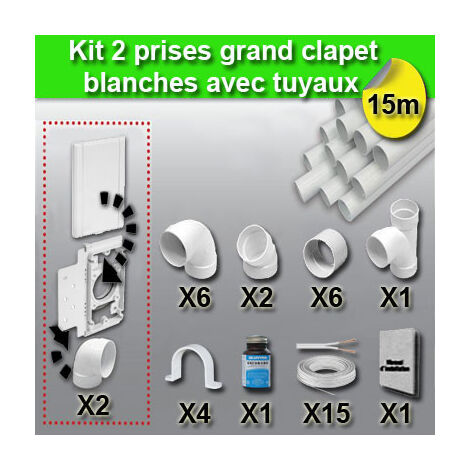 Ensemble 2 prises grand clapet avec tuyaux - couleur au choix - blanc