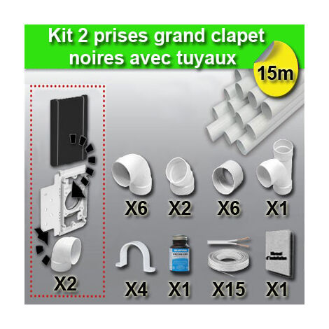 Ensemble 2 prises grand clapet avec tuyaux - couleur au choix - noir