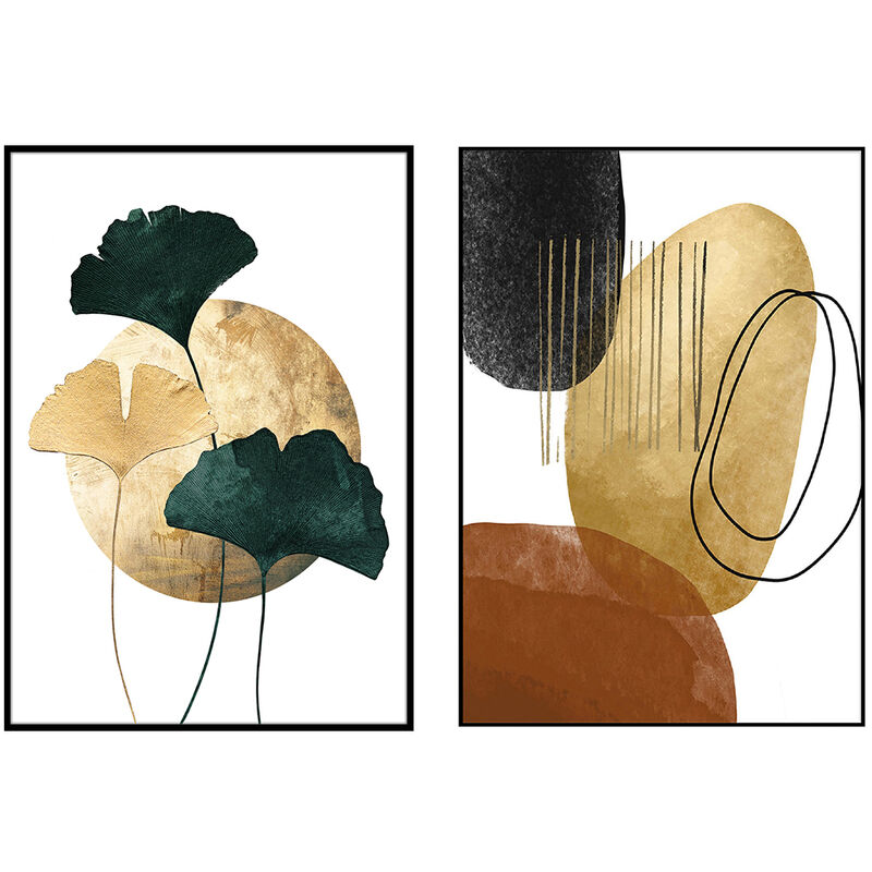 Ensemble 2 tableaux peinture à l'huile sur toile,peinte avec cadre en bois noir - Longueur 100 x Profondeur 3 x Hauteur 70 cm