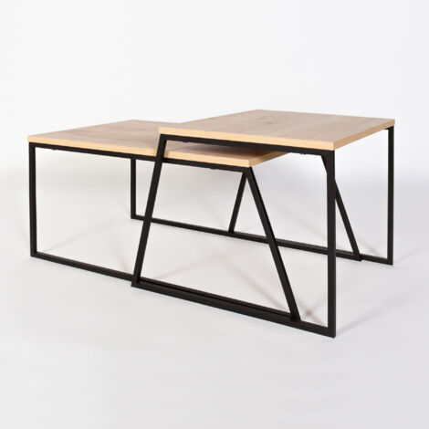 Ensemble 2 tables basses gigognes naturel et noir Valdis